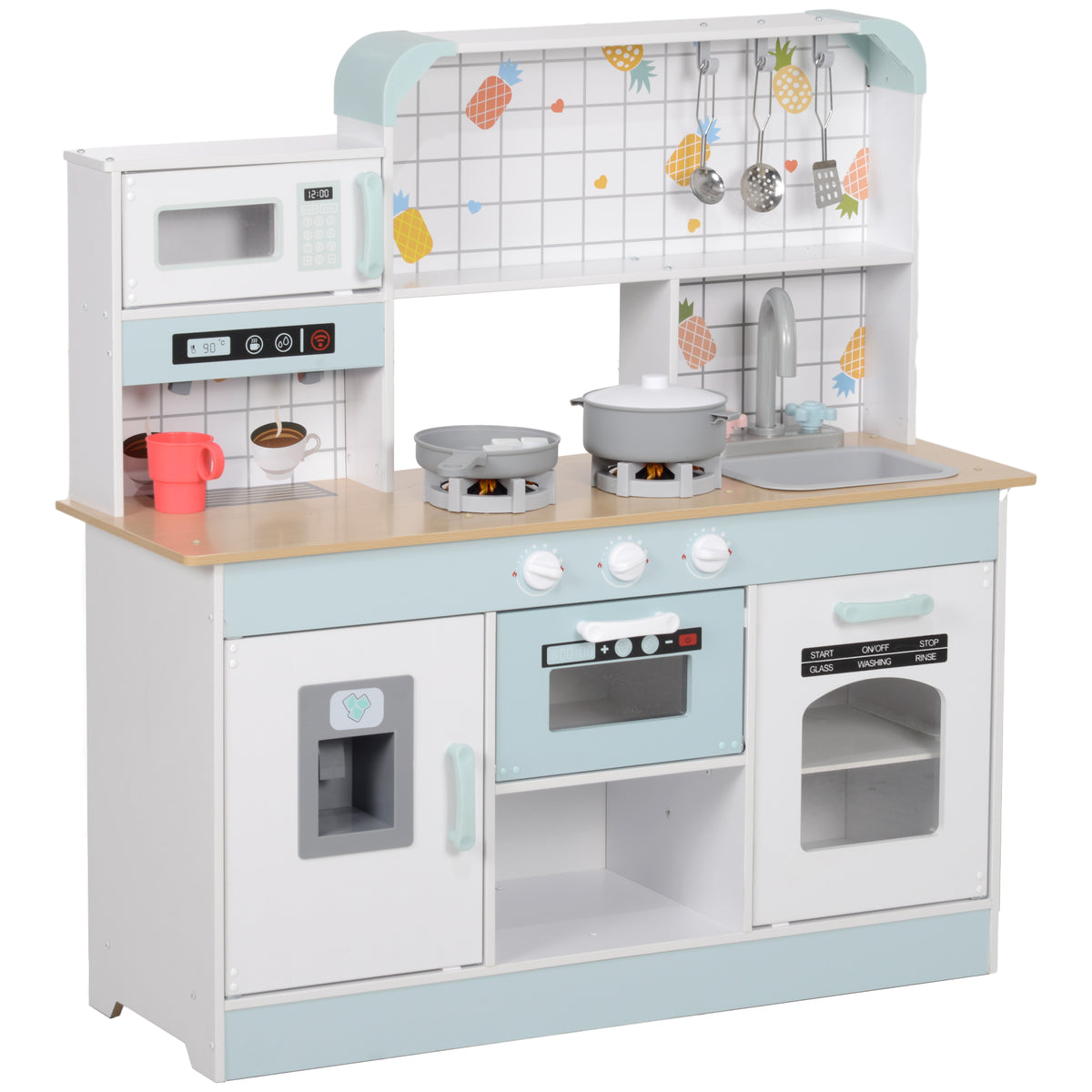 Cuisine enfant jouet d'imitation, dinette enfant avec lumières et sons réalistes, 88,6 x 31,7 x 90,4 cm, blanc-0