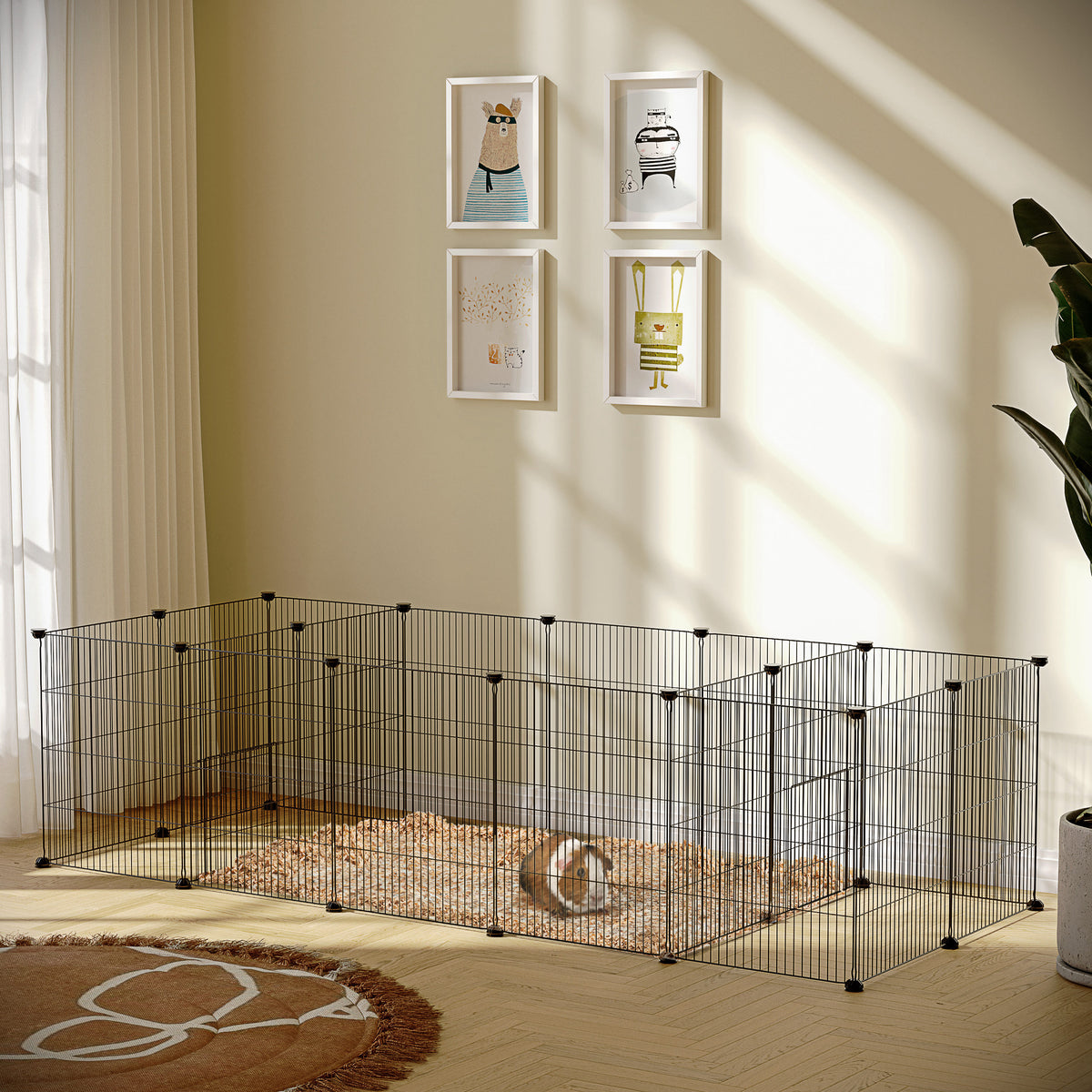 Enclos parc modulable pour petits animaux lapins rongeurs chiots 18 panneaux en fil d'acier 2 portes 175 x 70 x 45 noir-1