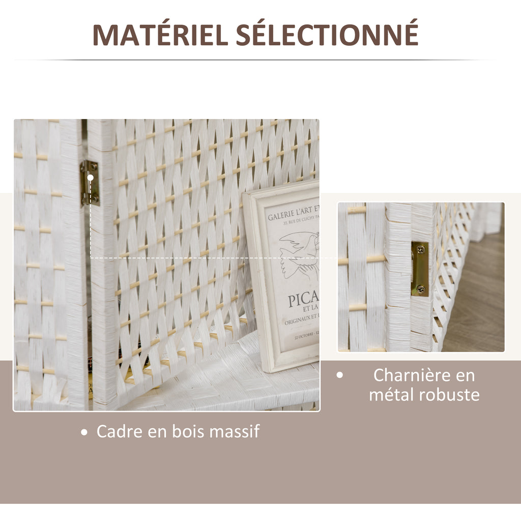 Séparateur de pièces 4 panneaux 2 étagères pliables blanc paille-4