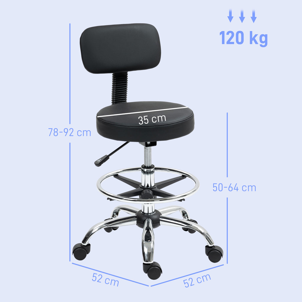 Chaise de bureau, chaise de dessin, repose-pieds réglable, hauteur réglable, pivotante 360°, 52x52x92cm, noir-2