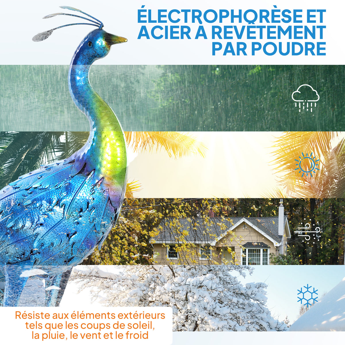 Statue de paon de jardin décoration jardin extérieure en métal résister aux éléments 40 x 43 x 83 cm multicolore-4