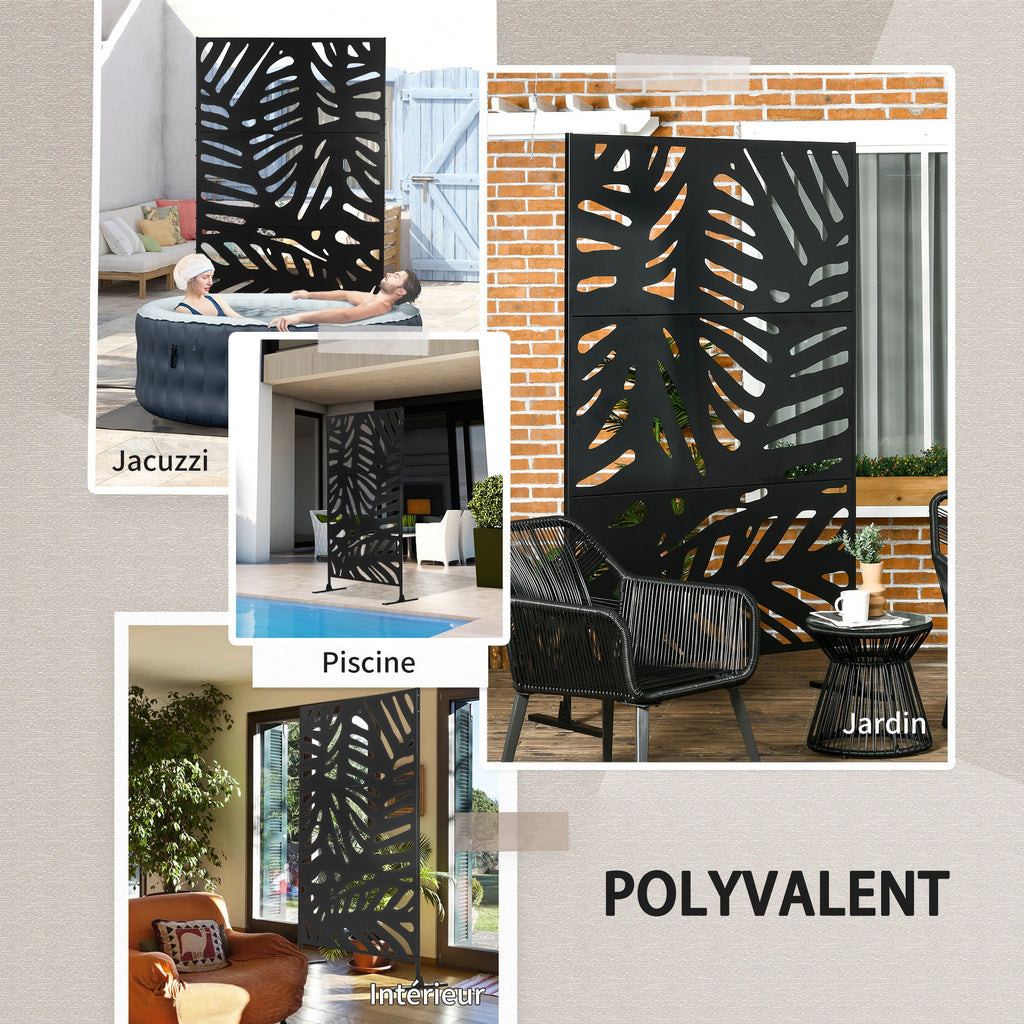 Panneau brise vue décoratif extérieur noir à motif végétal en métal - 122 x 45 x 198 cm-5