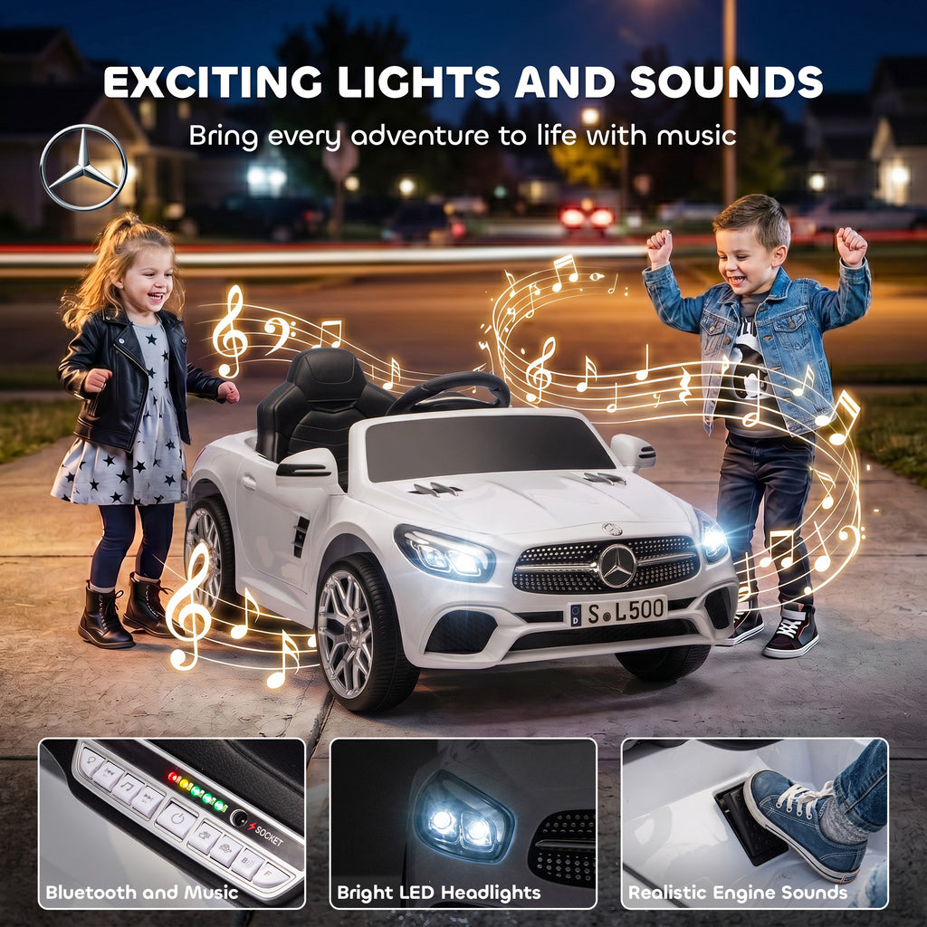 Voiture Électrique Enfants 12V Mercedes-Benz SL500, 3-5 km/h, 2 Moteurs, Télécommande 2,4G, pour 3-5 Ans, Blanc-8