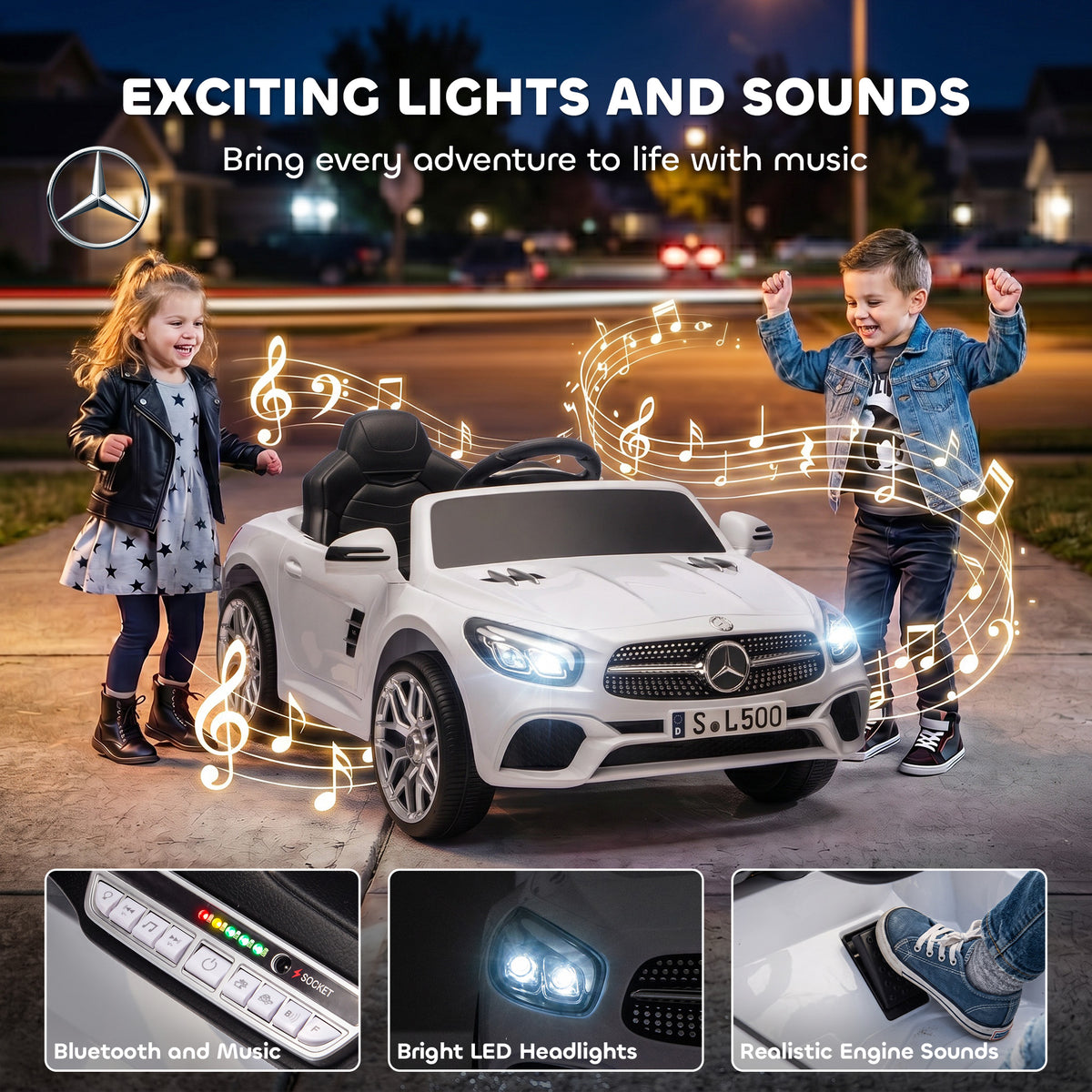 Voiture Électrique Enfants 12V Mercedes-Benz SL500, 3-5 km/h, 2 Moteurs, Télécommande 2,4G, pour 3-5 Ans, Blanc-8