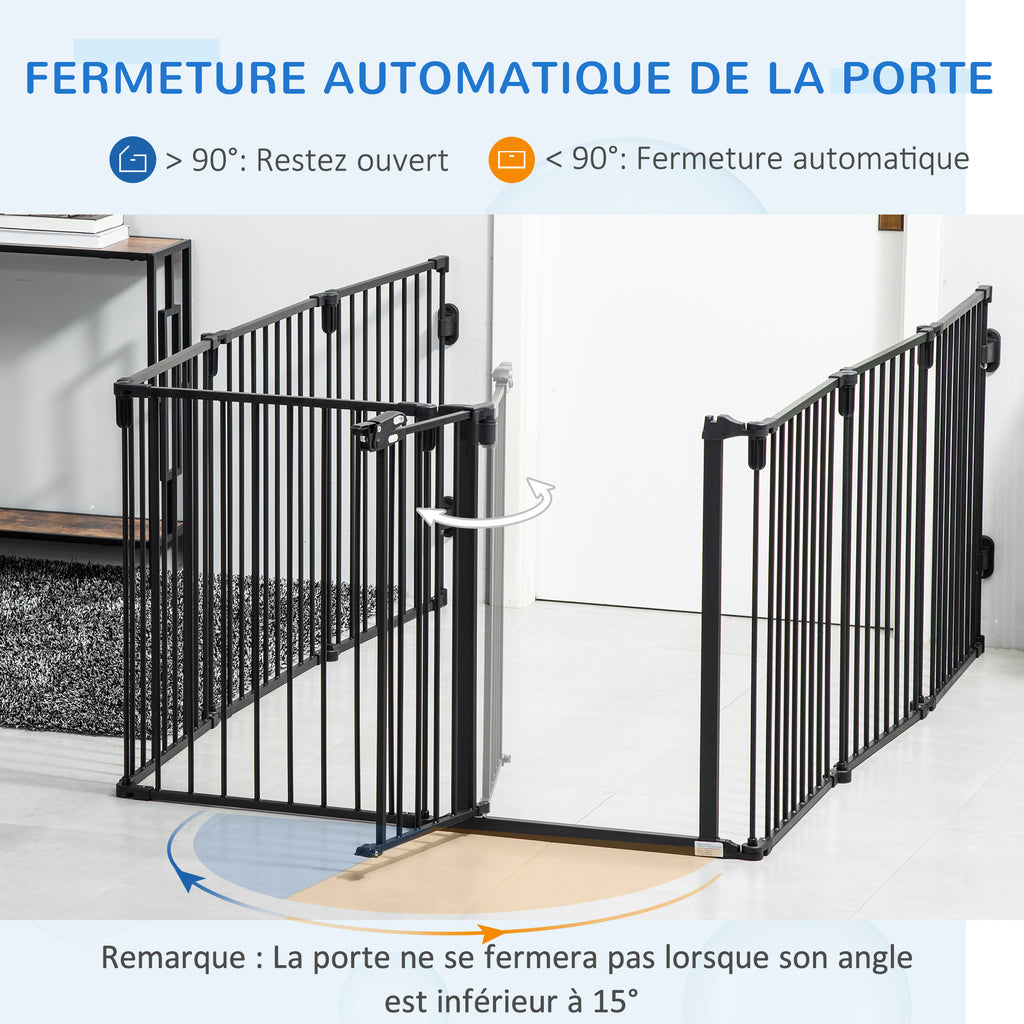 Barrière de Sécurité pour Cheminée, Parc Enclos Chien Pliable Modulable 8 Panneaux avec Porte, sans Perçage-4
