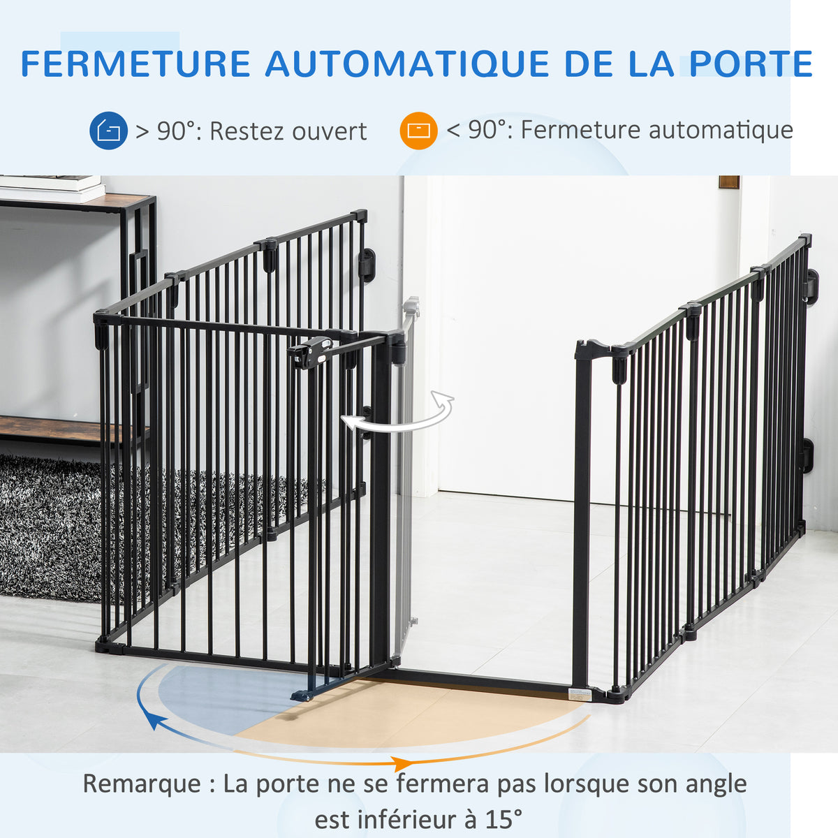 Barrière de Sécurité pour Cheminée, Parc Enclos Chien Pliable Modulable 8 Panneaux avec Porte, sans Perçage-4