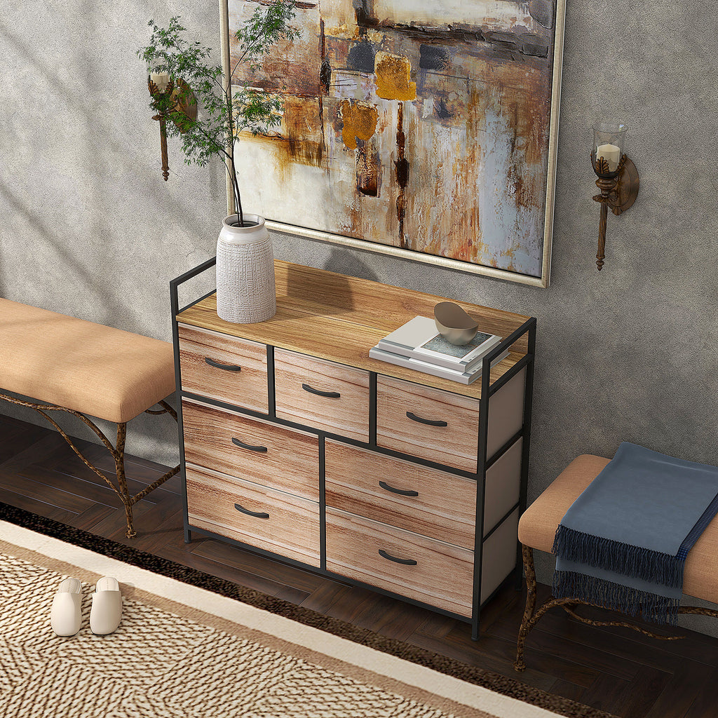 Commode 7 tiroirs meuble de rangement tiroir en tissu pliant - structure acier noir - 98 x 29 x 85 cm-9