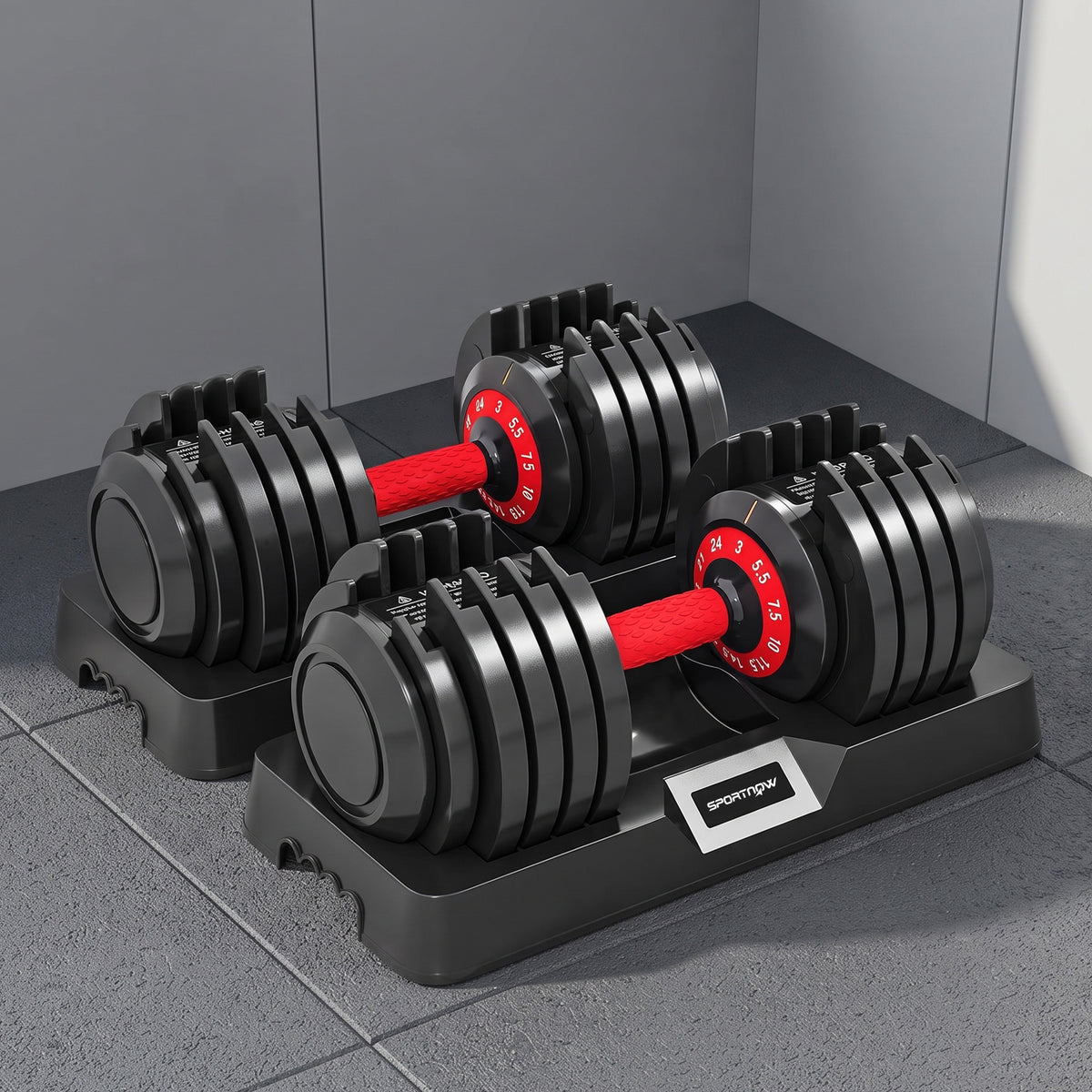Haltères Réglables 10 en 1, 2x24kg, Réglage Rapide, Verrou de Sécurité, Poignée Antidérapante, Bases de Rangement, Noir-1