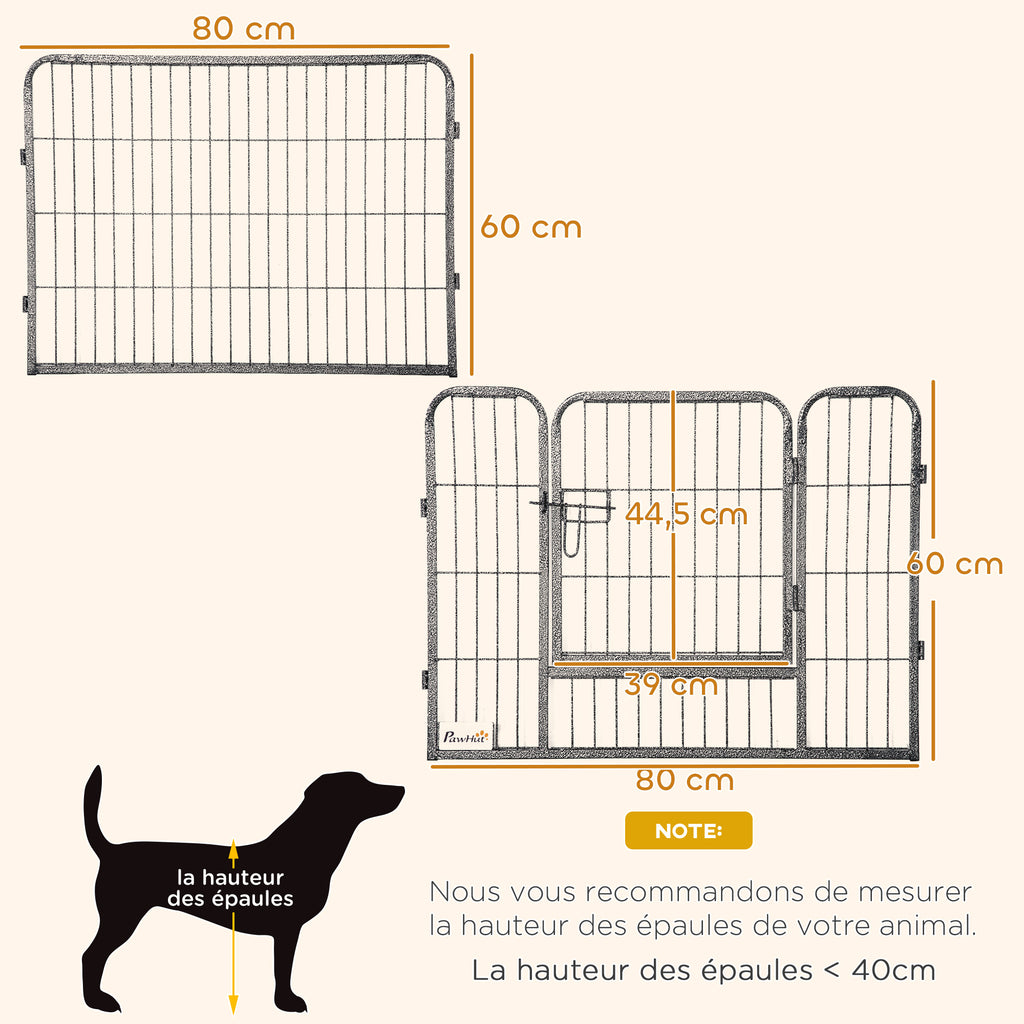 Parc pour chien, enclos chien 16 panneaux modulable et pliable, portable en acier avec portes 80 x 60 gris-2