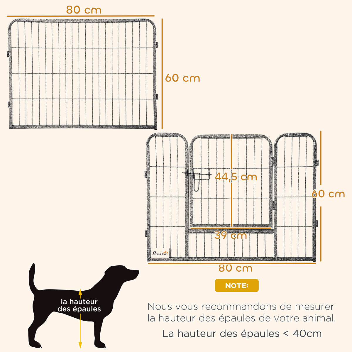 Parc pour chien, enclos chien 16 panneaux modulable et pliable, portable en acier avec portes 80 x 60 gris-2