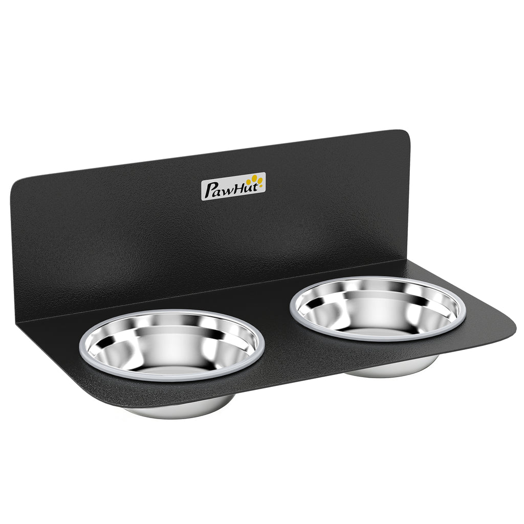 Gamelle Bol pour Chien Double Gamelle Support Mural 2 Bols Acier Inox 800ml Hauteur Réglable 42x23,5x14cm Noir-0