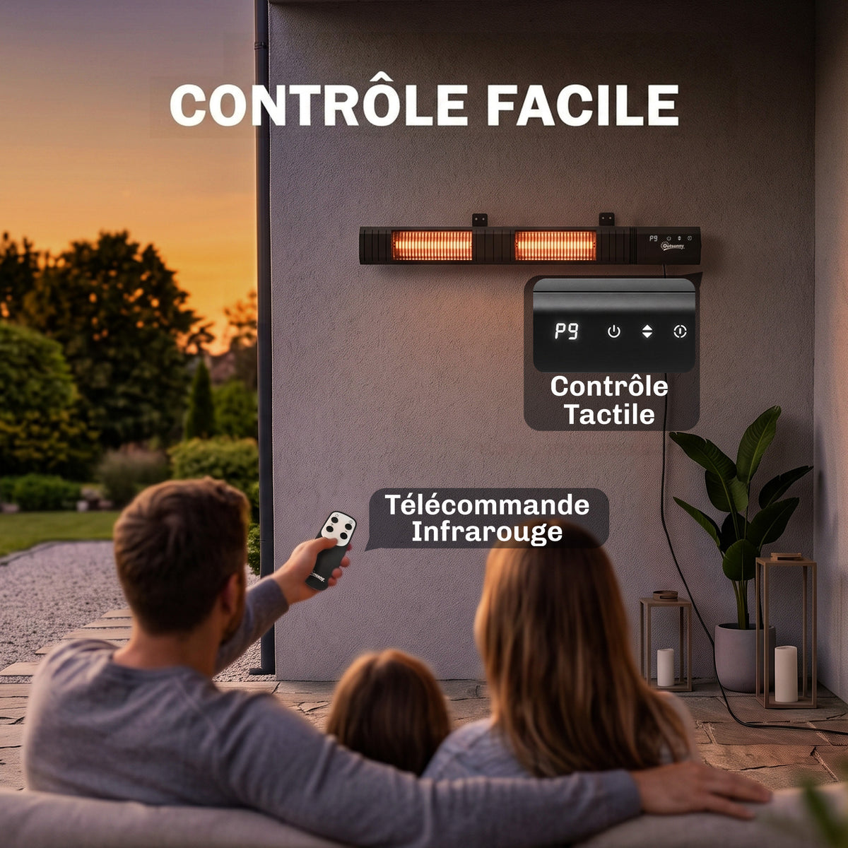 Radiateur Infrarouge 3000W Mural IP65, Télécommande, Écran LED, Minuterie, 9 Niveaux, 102,4 x 10 x 5,5 cm, Noir-6