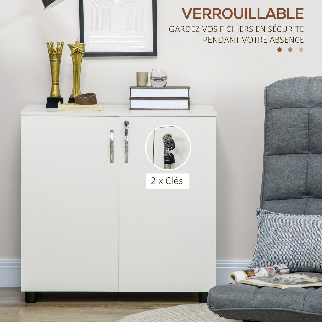 Armoire de bureau à 2 niveaux, meuble de rangement bureau avec 2 portes, serrures et clés, 80x40x80cm, blanc-5