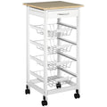 Chariot de service desserte à roulettes multi-rangements 4 paniers métal + tiroir bois de pin 37 x 37 x 82 cm blanc-0