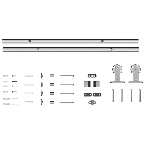 152CM Quincaillerie porte coulissante de grange, rail porte coulissante de 76 cm de large, épaisseur 30 mm, argenté-0