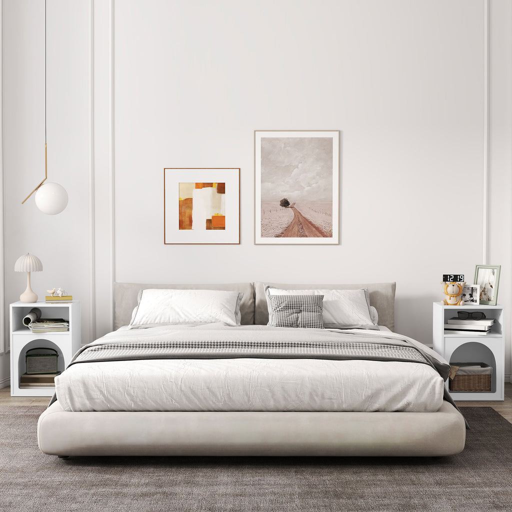 Lot de 2 tables de chevet, table de nuit avec compartiments ouverts, design arqué, 40 x 30 x 60 cm, blanc-1
