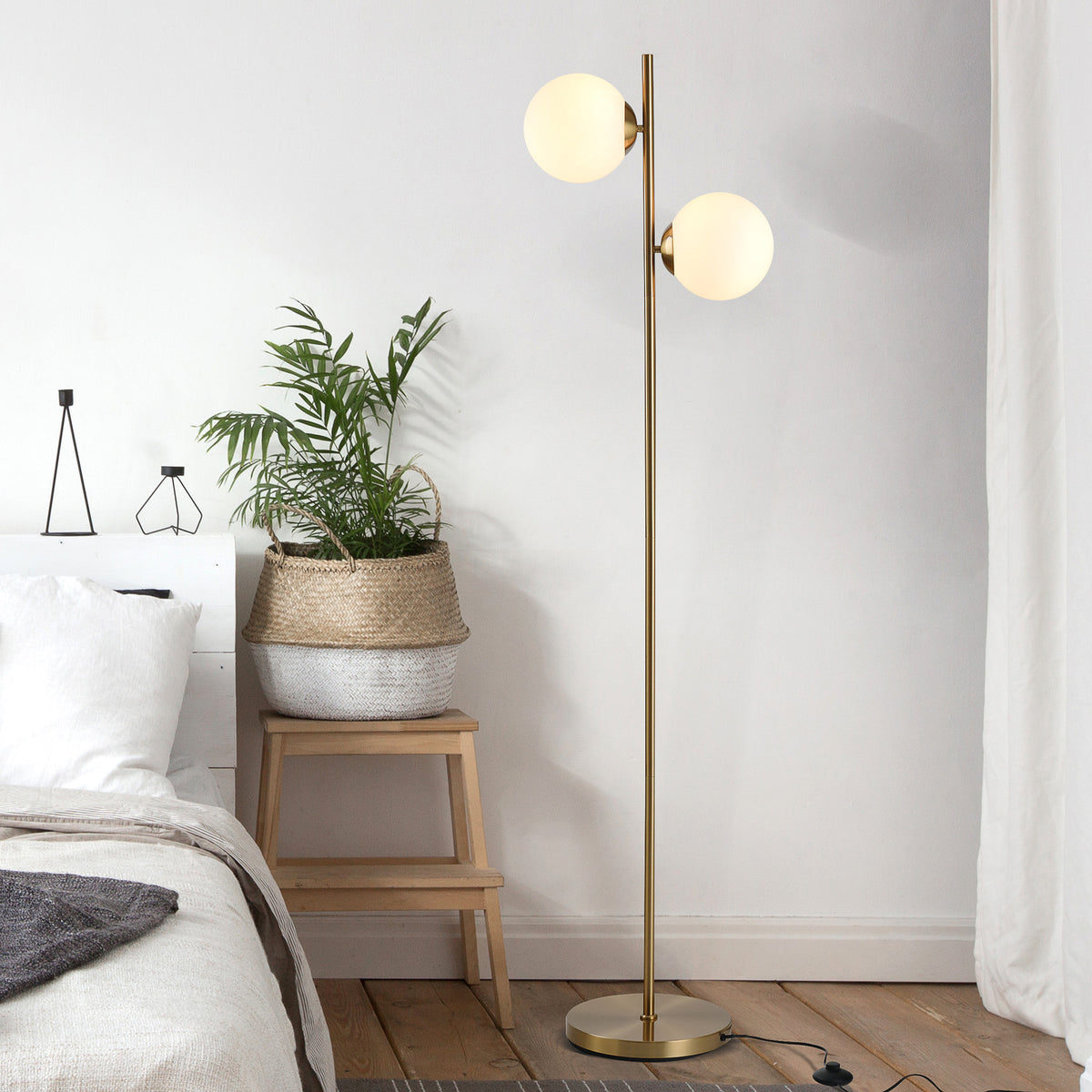 Lampadaire design lampadaire sur pied salon néo-rétro 2 Têtes boules max. 40 W métal doré-7