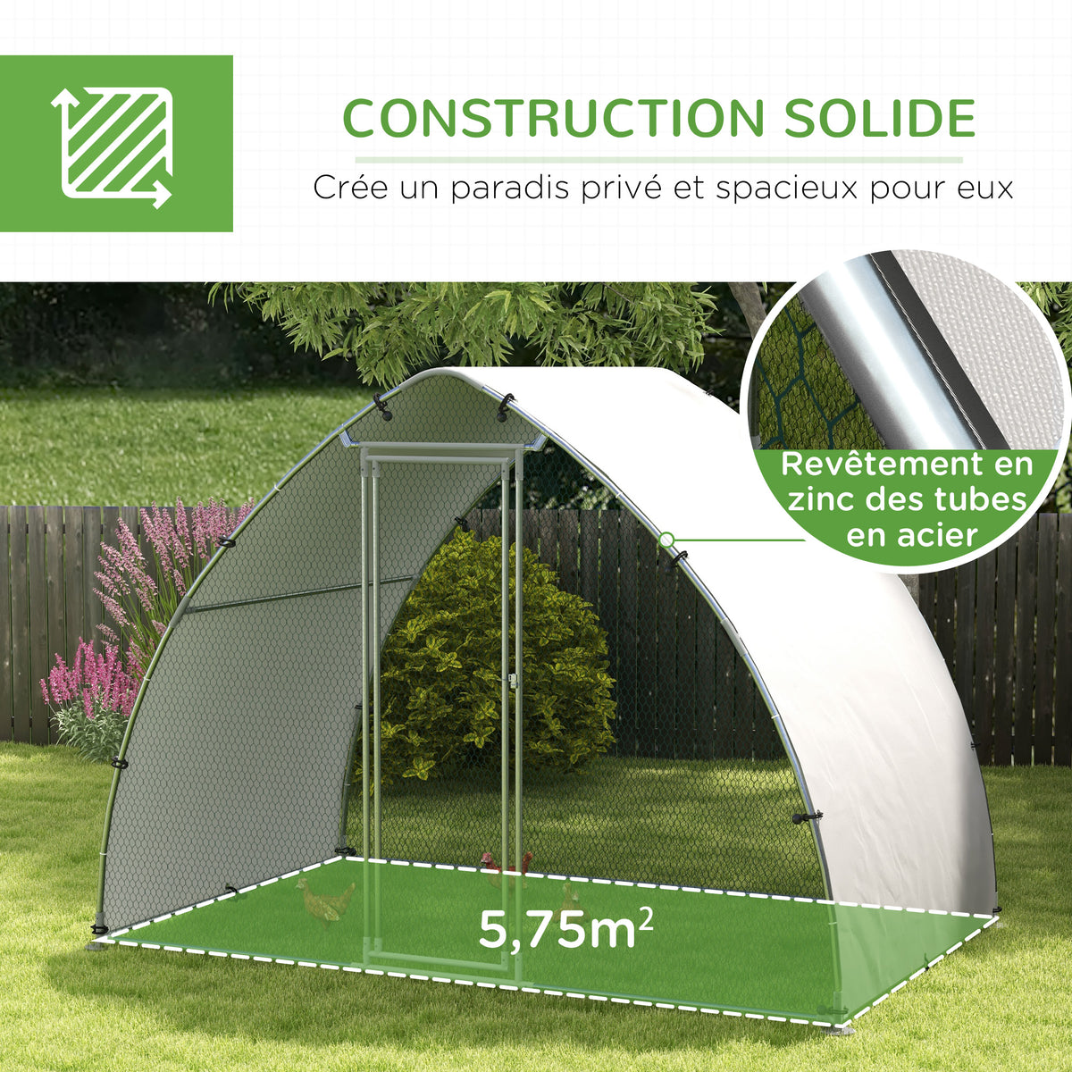 Grand enclos poulailler chenil volière extérieure 5,75m² toit anti-UV toit anti-UV, acier galvanisé, porte verouillable-5