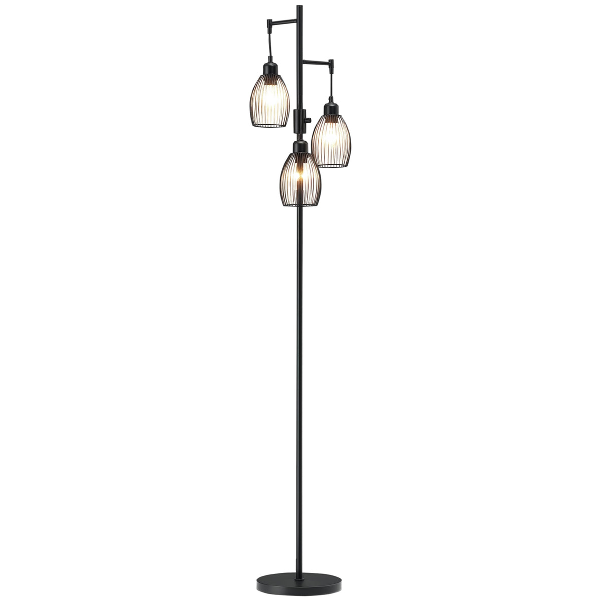 Lampadaire style industriel 40 W max. 3 abat-jours en métal filaire luminosité réglable - ampoule E27 - noir-0