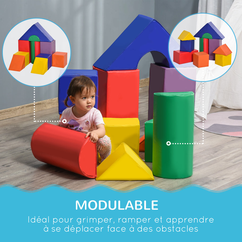 Parcours motricité bébé 11PCS, module motricité bébé en mousse EPE avec housse en revêtement synthétique, blocs mousse de construction, jouets éducatifs pour enfants de 1-3 ans, multicolore-4