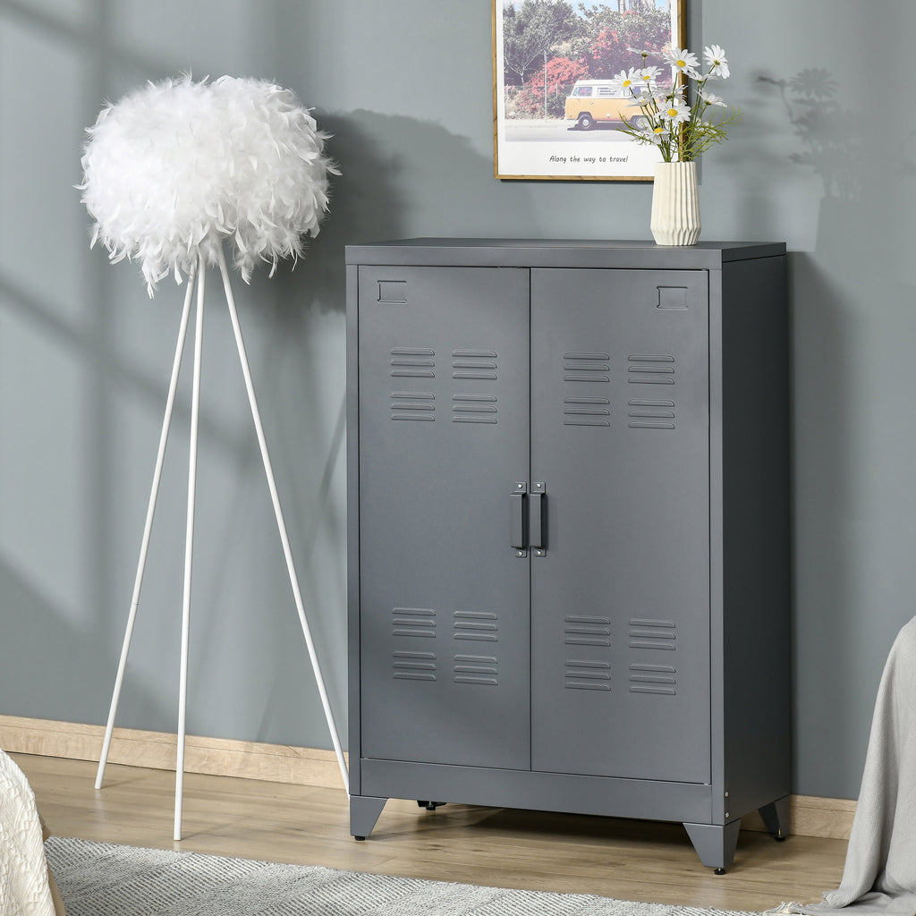 Armoire de bureau à 3 niveaux, meuble de rangement bureau métallique avec 2 portes et étagères réglables-9