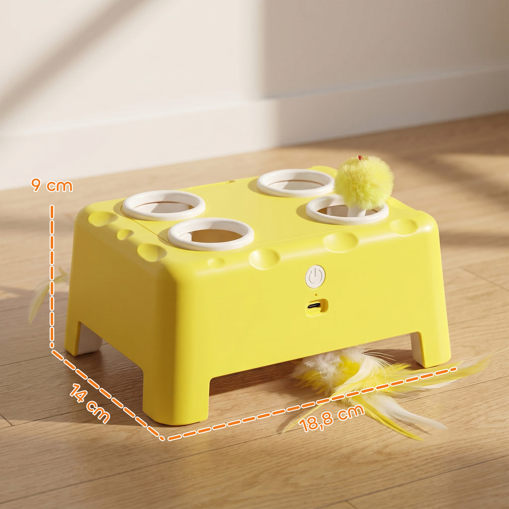 Jouet Interactif pour Chats d'Intérieur Rechargeable, 3 Modes Réglables Repos Intelligent, 18,8 x 14 x 6 cm, Jaune-2