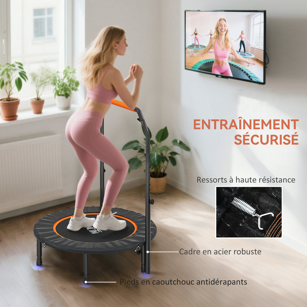 Trampoline de fitness gymnastique avec poignée réglable, pliable, 6 pieds, 28 ressorts Ø 102 cm, noir orange-5