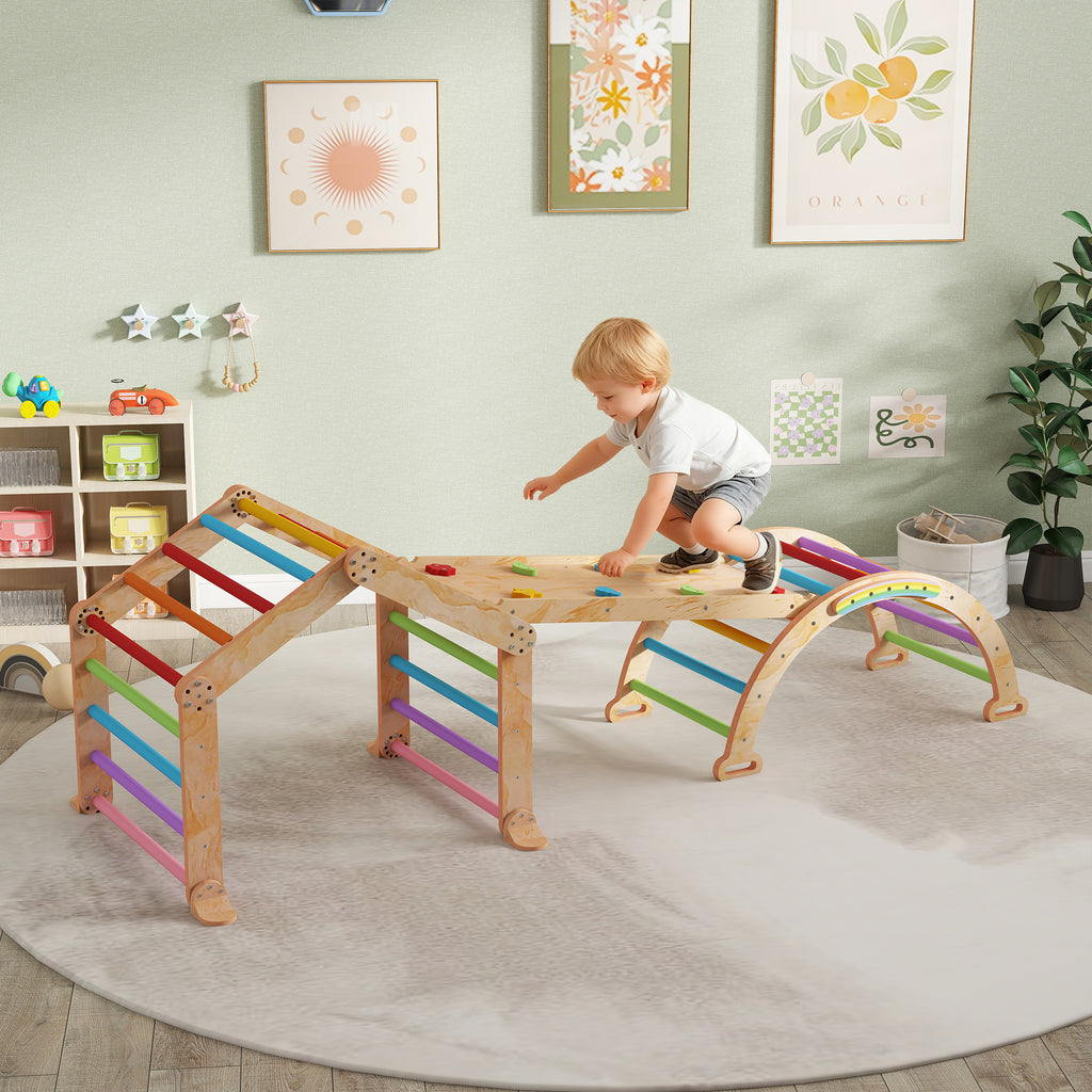 Triangle d'escalade enfant avec rampe réversible toboggan bascule et structure d'escalade multicolore-1