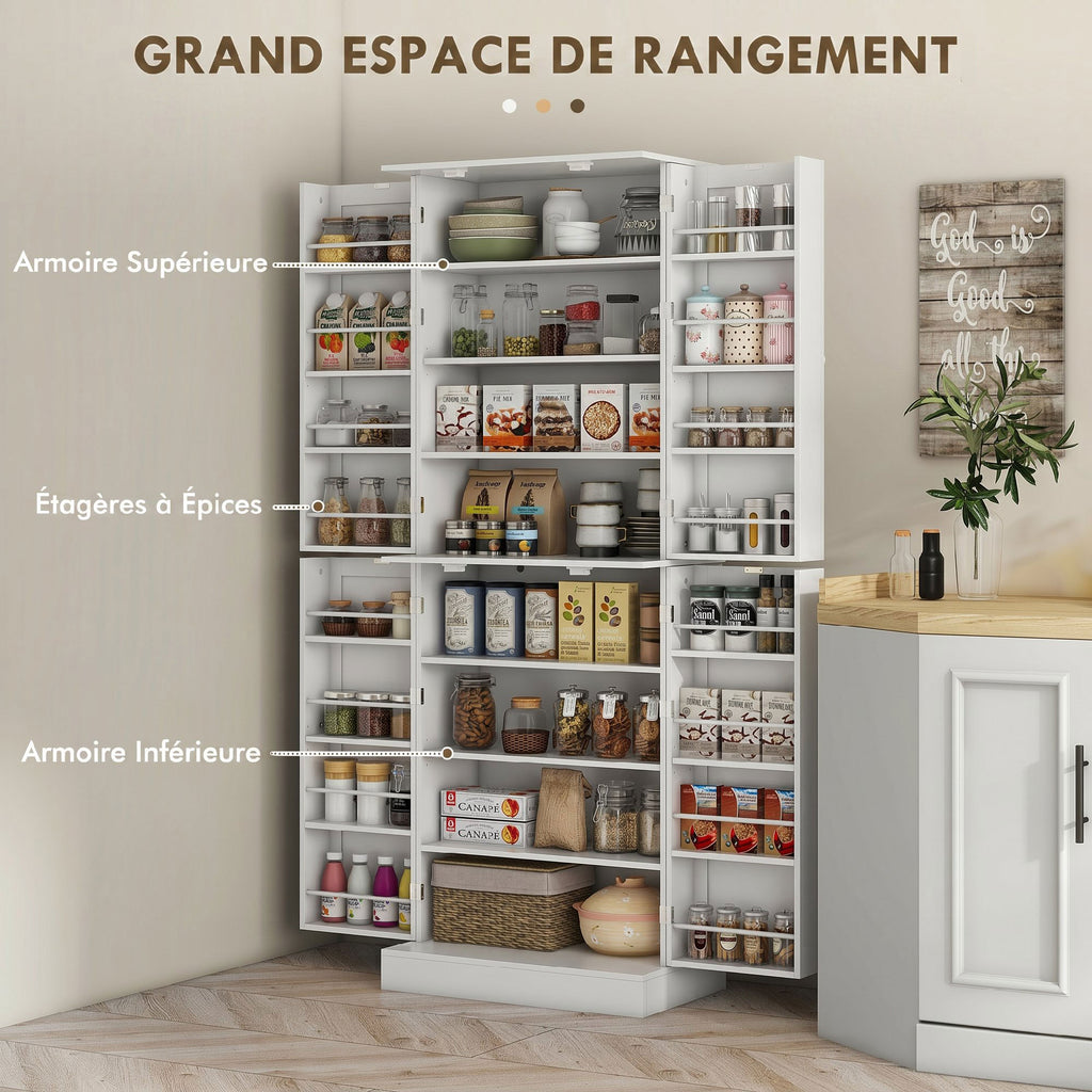 Armoire de cuisine buffet cuisine avec placards, étagère réglable et porte-épices, 60 x 35 x 166 cm, blanc-3