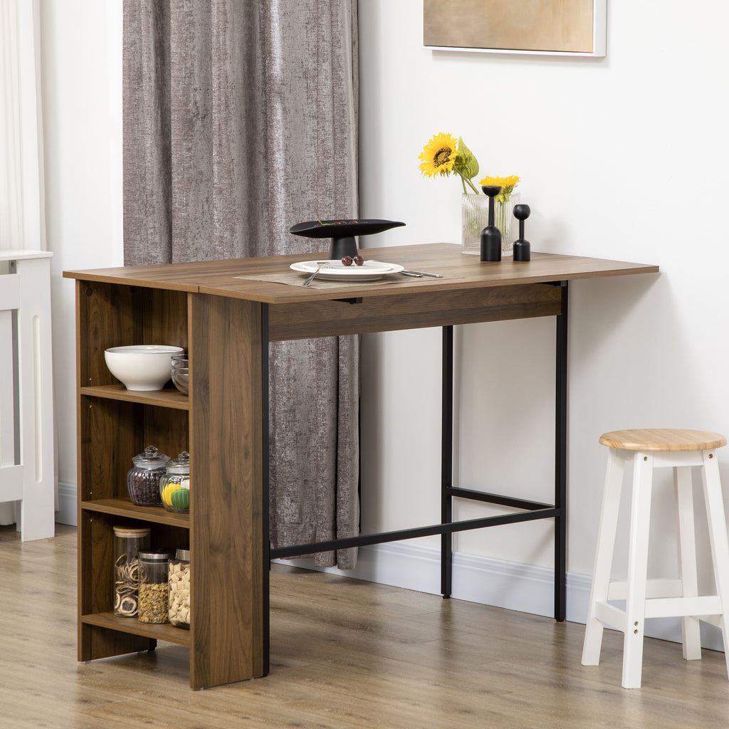 Ilot centra table de bar plateau latéral  rabattable et 3 étagères 120 x 76 x 91,4 cm marron-1