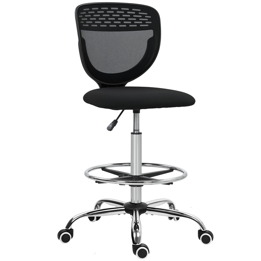Chaise de bureau ergonomique en maille, chaise de dessin, hauteur et repose-pieds réglable, 59 x 59 x 106-126 cm, noir-0