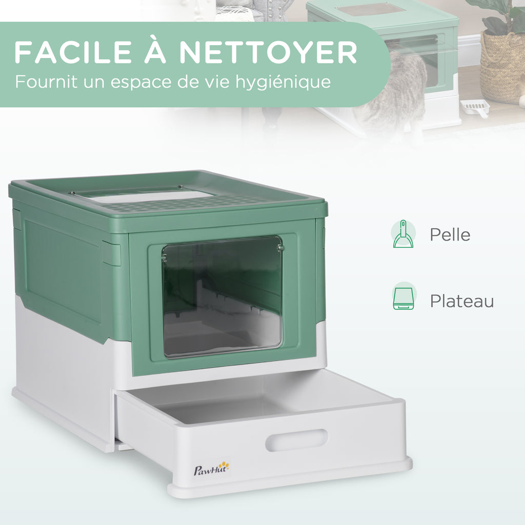 Maison de toilette pour chat pliable double porte battante et supérieure pelle fourni 47,5 x 35,5 x 36,7 cm vert-3