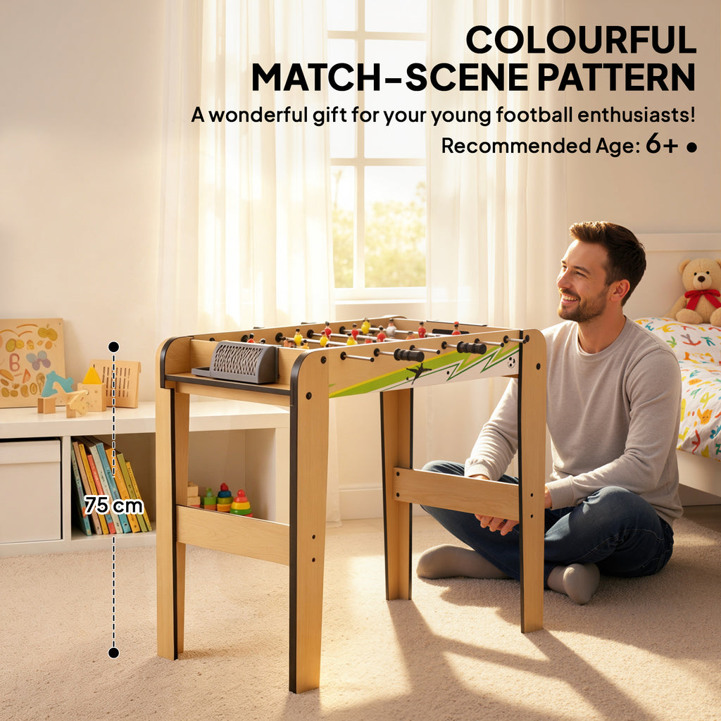 Baby-Foot Enfant 18 Joueurs 2 Balles, Barres 360°, Poignées Antidérapantes, Compteurs de Score, 75x66x75cm, Bois Naturel-8