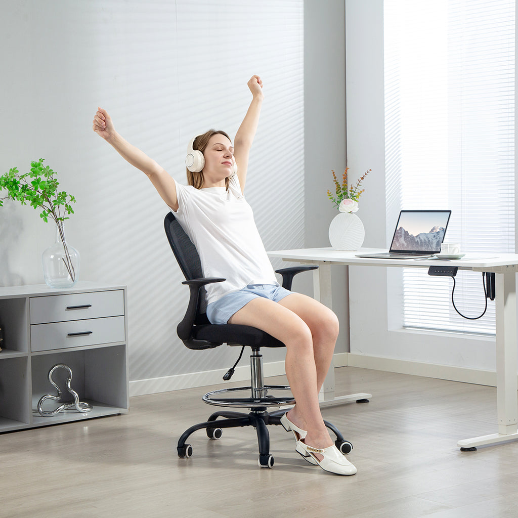 Chaise bureau ergonomique avec repose-pieds ajustable et accoudoirs relevables, hauteur réglable, 59x62x99-119cm, noir-8