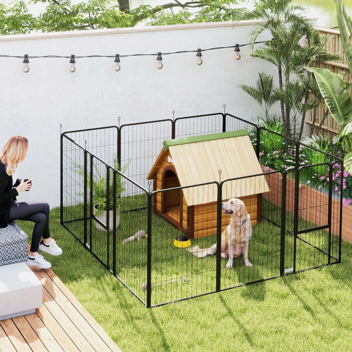 Parc pour chien, enclos chien 12 panneaux modulable et pliable, portable en acier avec porte 68 x 100 noir-1