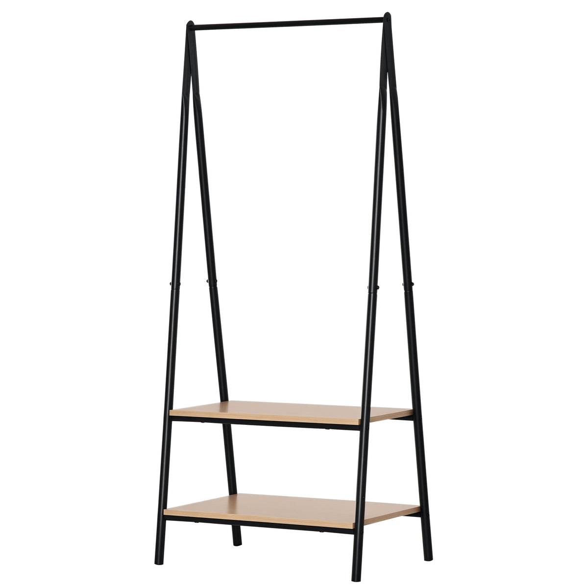 Portant à vêtements penderie style contemporain triangulaire dim. 64L x 43l x 149H cm 2 étagères MDF bois clair acier noir-0