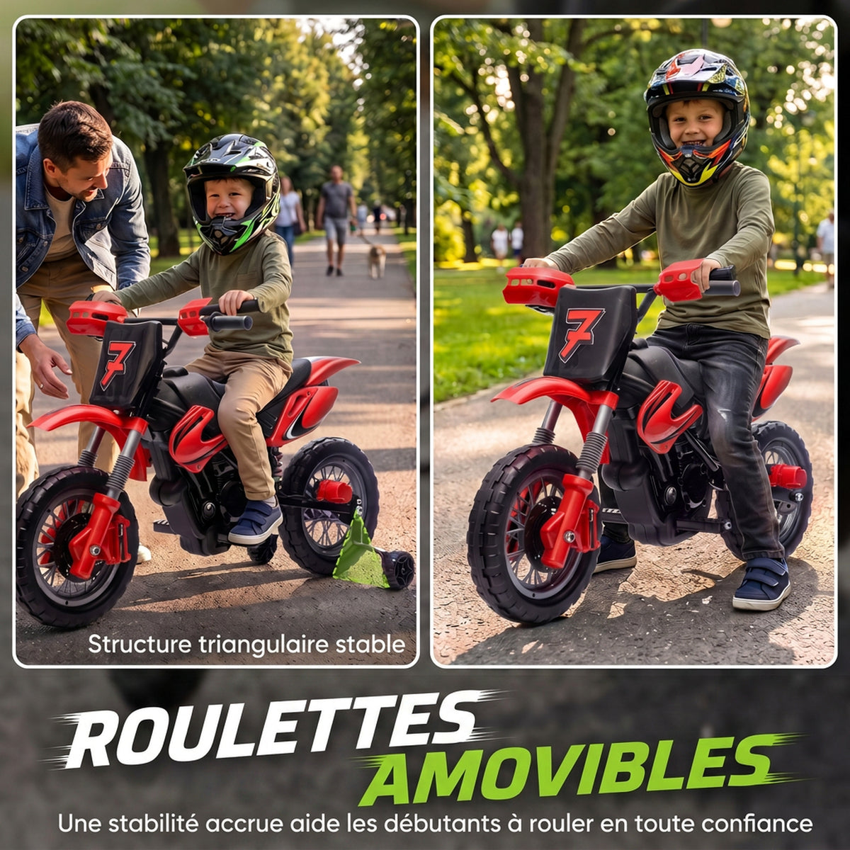 Moto Électrique Enfants 12 V, Vitesse Max 3 Km/h, Batterie au Lithium, Double Moteur, Suspension Arrière, Rouge-4