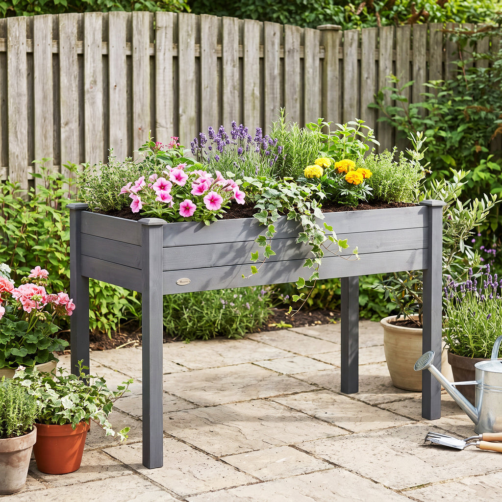 Jardinière sur Pieds Potager dim. 122,5L x 56,5l x 76H cm Inserts d'irrigation + Feutre de Drainage Bois Massif Sapin-7