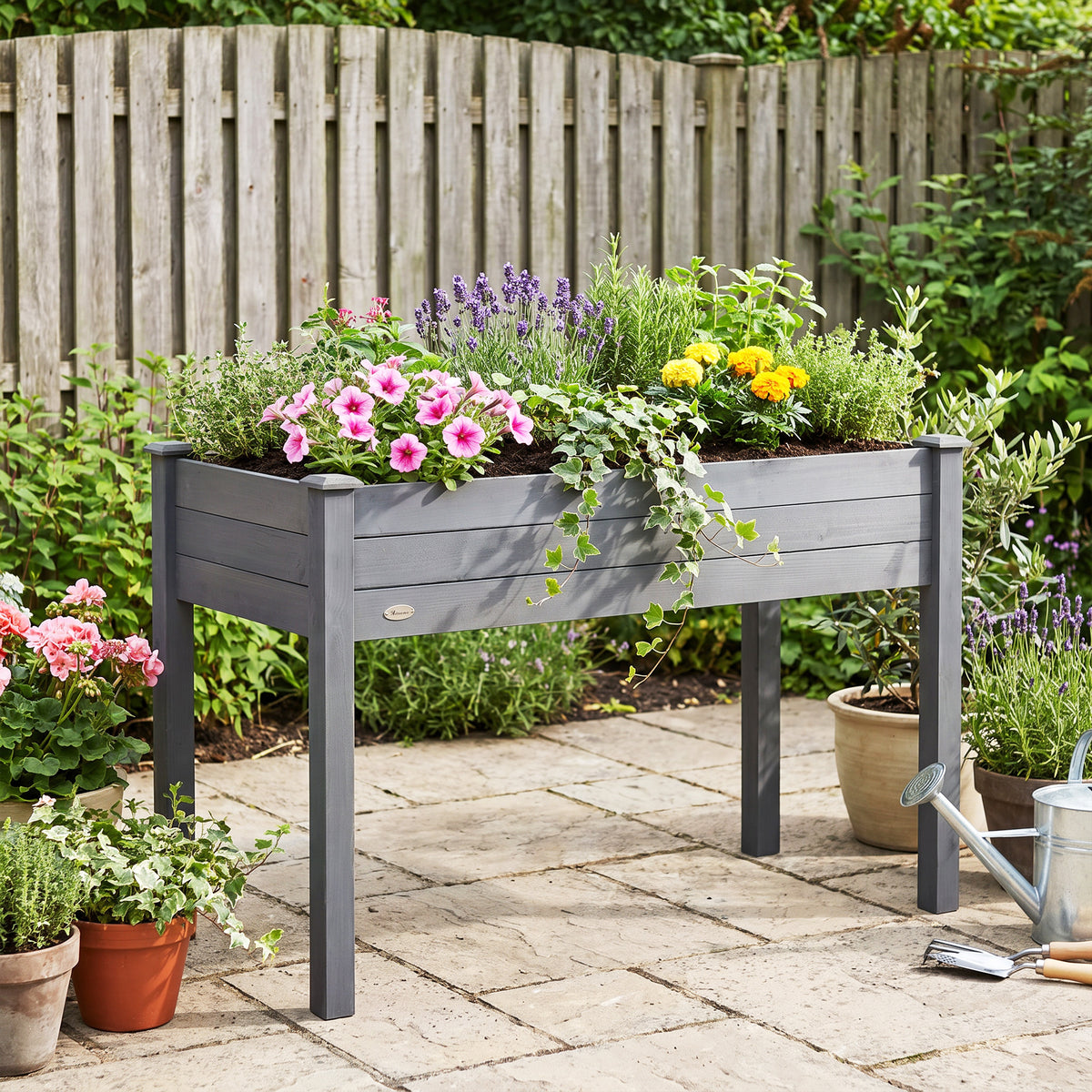 Jardinière sur Pieds Potager dim. 122,5L x 56,5l x 76H cm Inserts d'irrigation + Feutre de Drainage Bois Massif Sapin-7