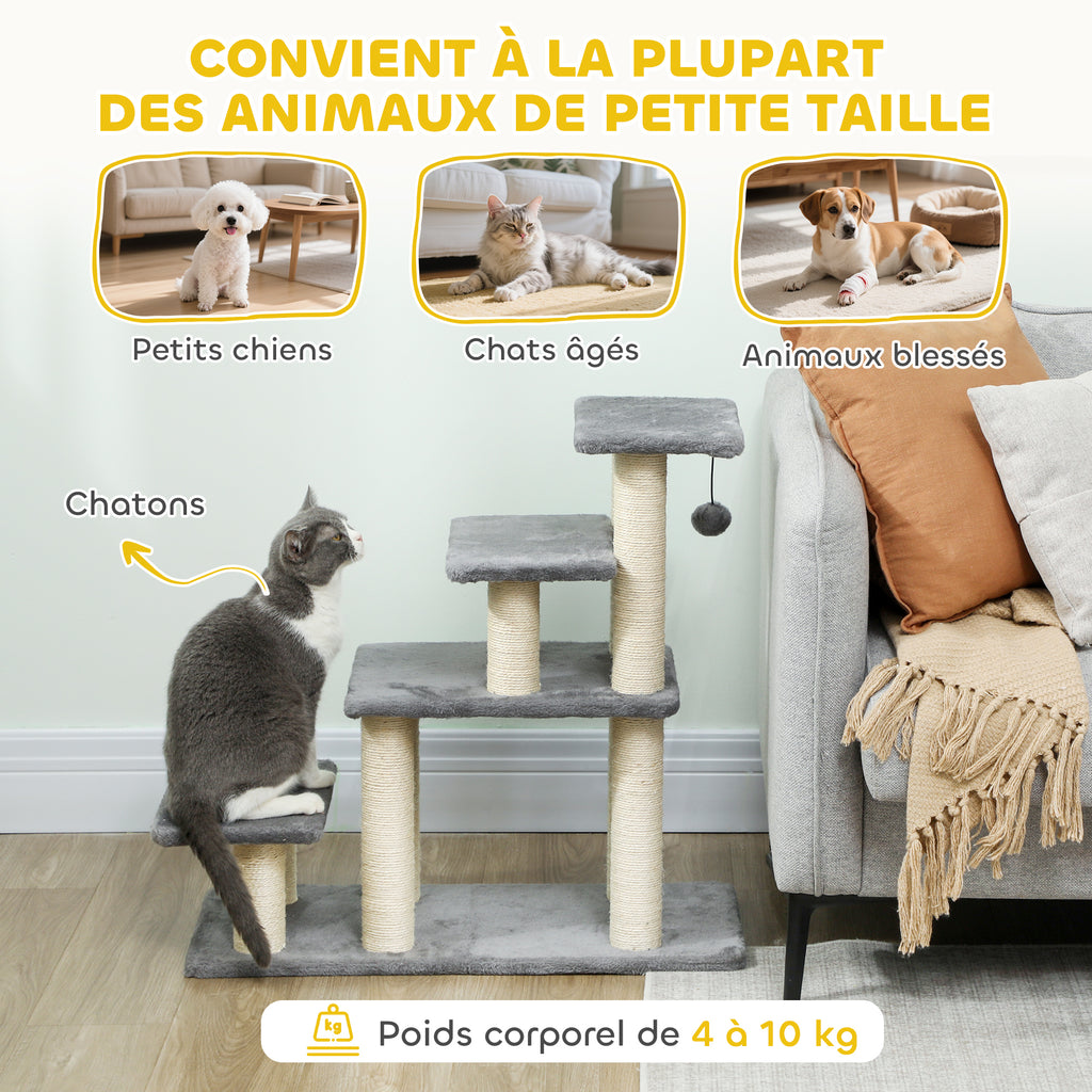 Escalier pour animaux domestiques réglable 3/4 marches échelle pour chat chien griffoirs sisal 70 x 32 x 68 cm gris-6