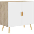 Buffet meuble de rangement avec poignées en bambou étagère ajustable base surélevée 76 x 41,2 x 74 cm blanc bois naturel-0