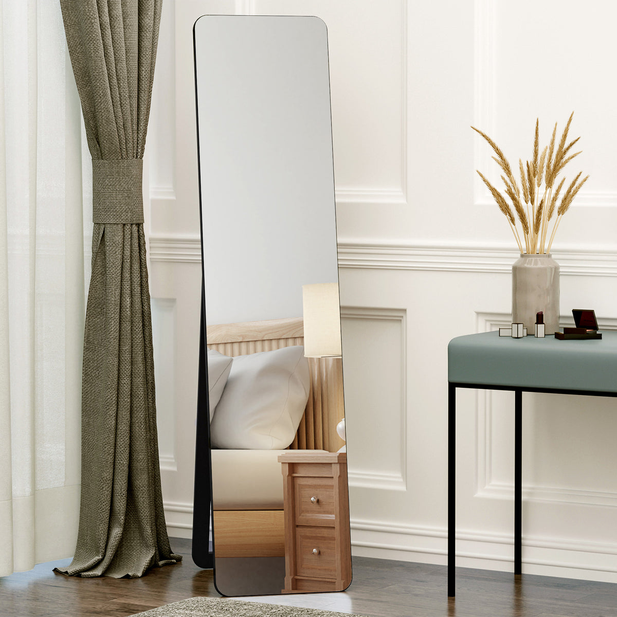 Miroir sur Pied et Mural rectangulaire dim. 37L x 43l x 156H cm MDF Aspect Noir-1