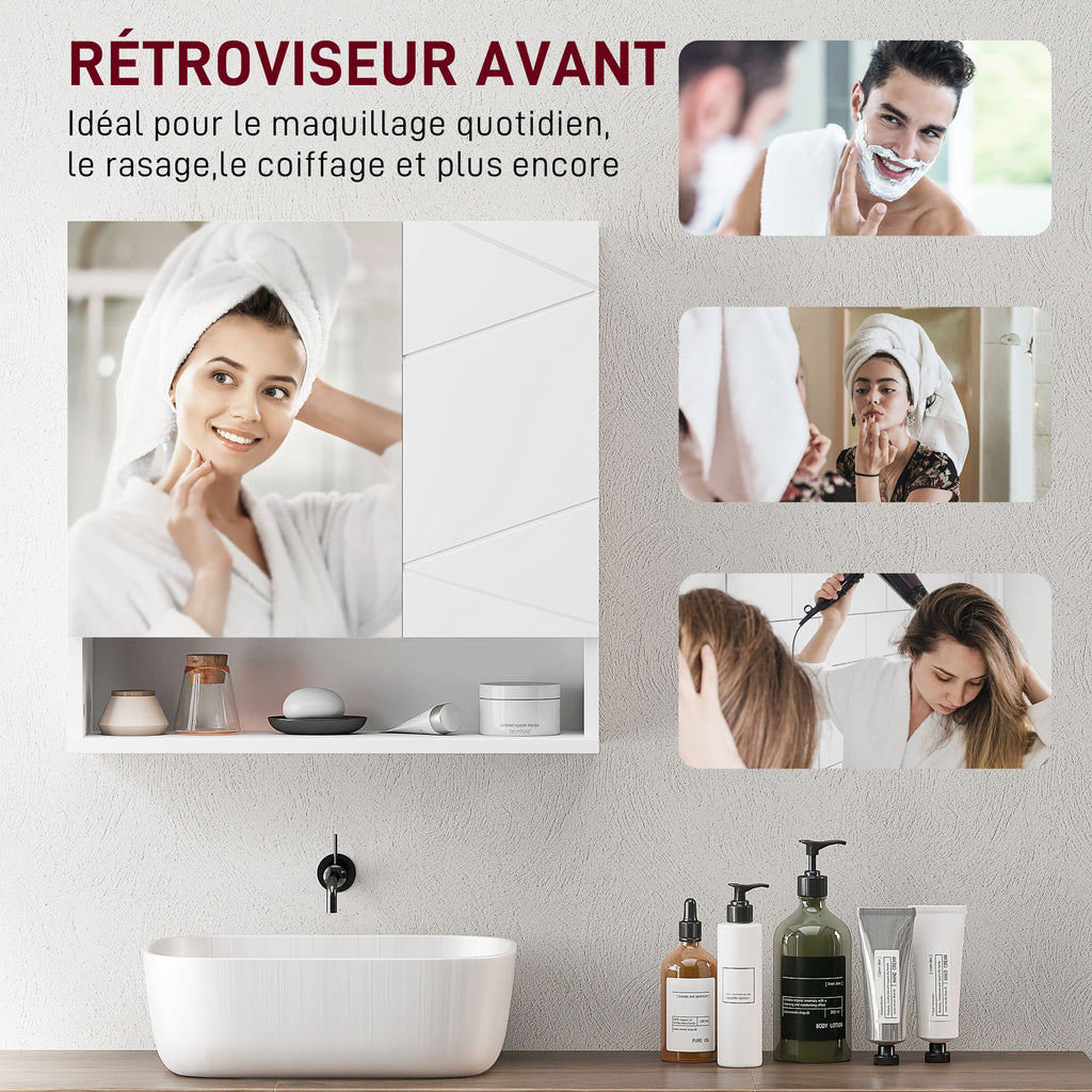 Armoire murale miroir de salle de bain placard de rangement 2 portes 55 x 17 x 55 cm blanc-5