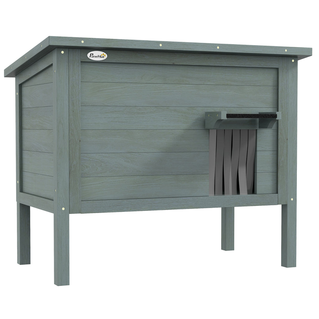Maison pour chats niche d'extérieur en bois surélevée avec toit ouvrable isolée  85 x 50 x 68,5 cm gris foncé et noir-0