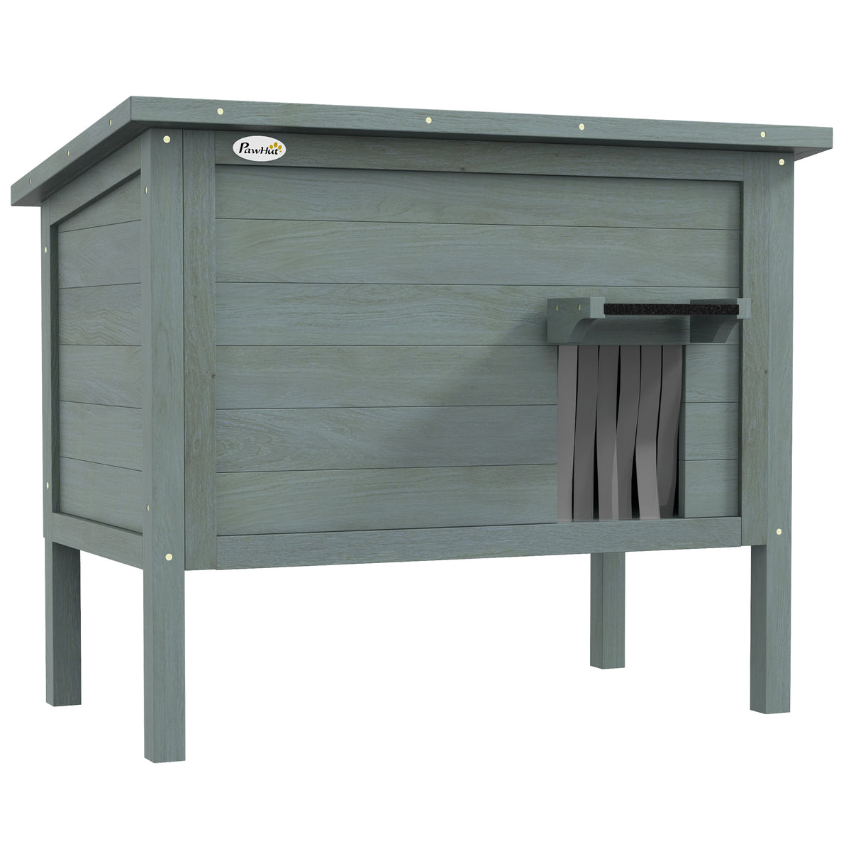 Maison pour chats niche d'extérieur en bois surélevée avec toit ouvrable isolée  85 x 50 x 68,5 cm gris foncé et noir-0