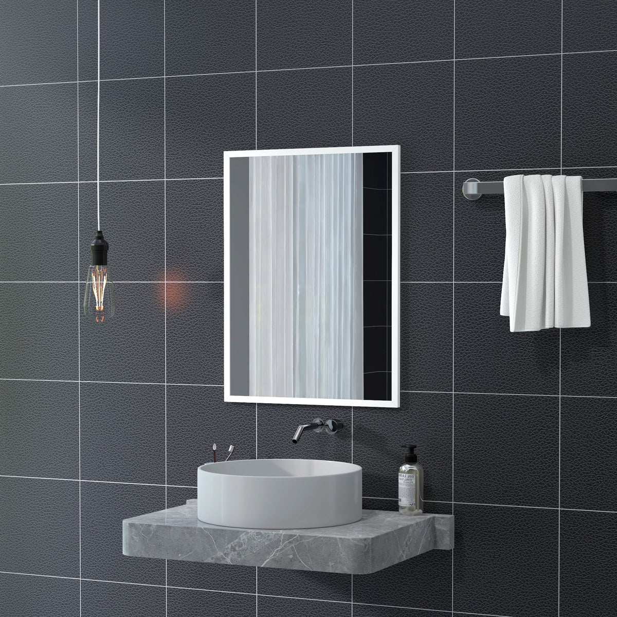 Miroir mural rectangulaire 60 x 80 cm, cadre en MDF, idéal pour la salle de bain, salon ou chambre, blanc-6