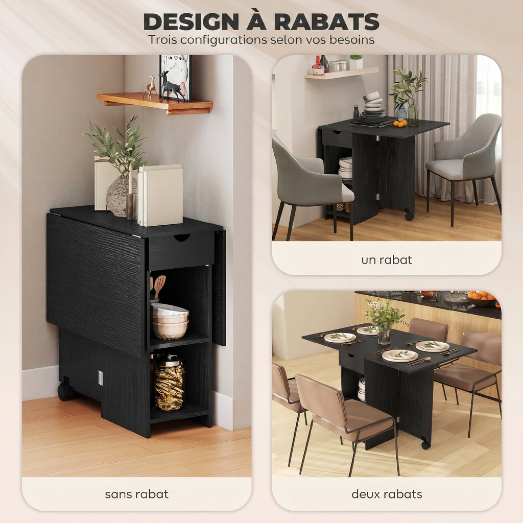 Table à Manger Pliante, Table de Cuisine Extensible pour 2 à 4 Personnes, 2 Abattants, 120 x 72 x 75 cm, Noir-4