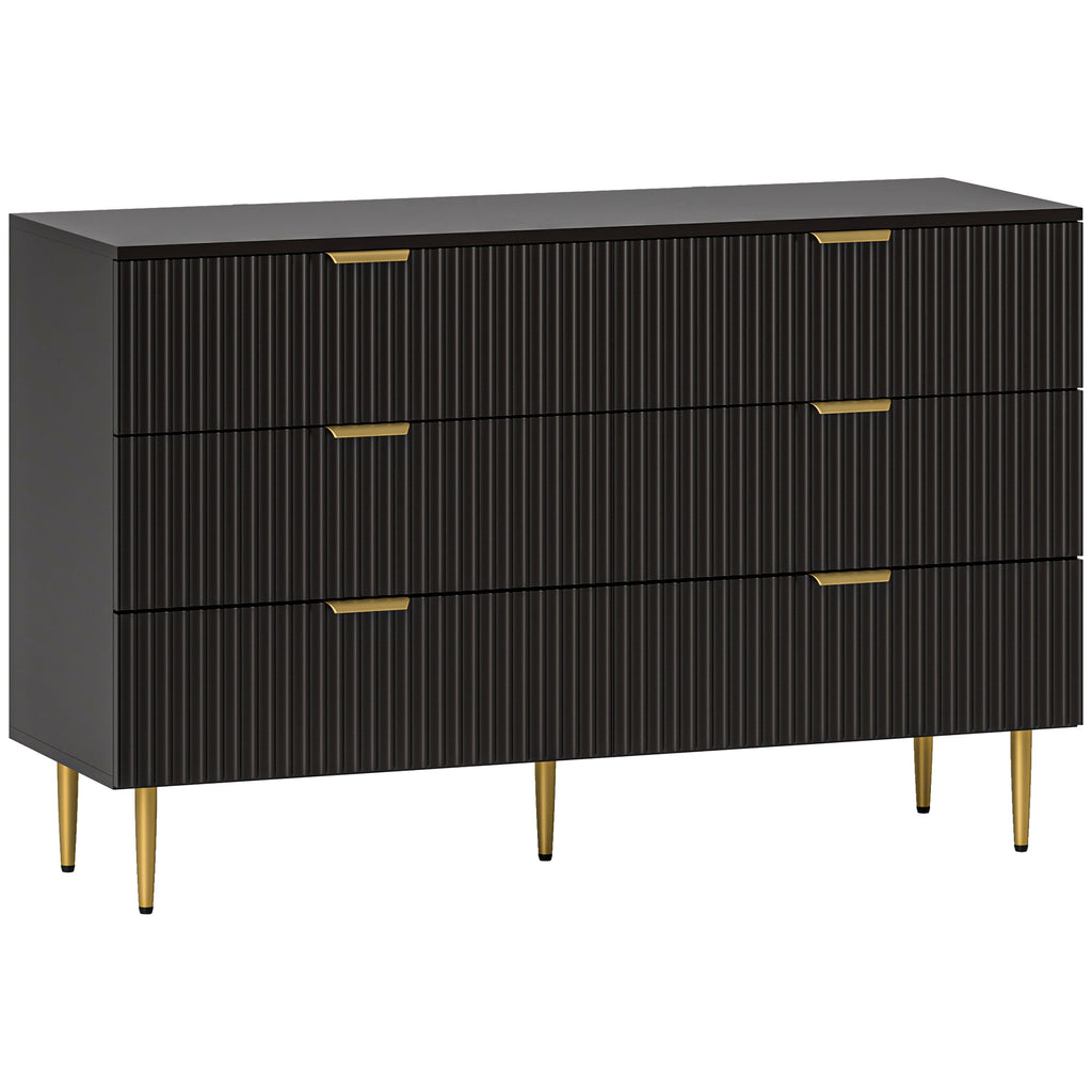 Commode 6 tiroirs commode chambre meuble de rangement moderne avec poignées et pieds dorés, 120 x 40 x 76,5 cm, noir-0