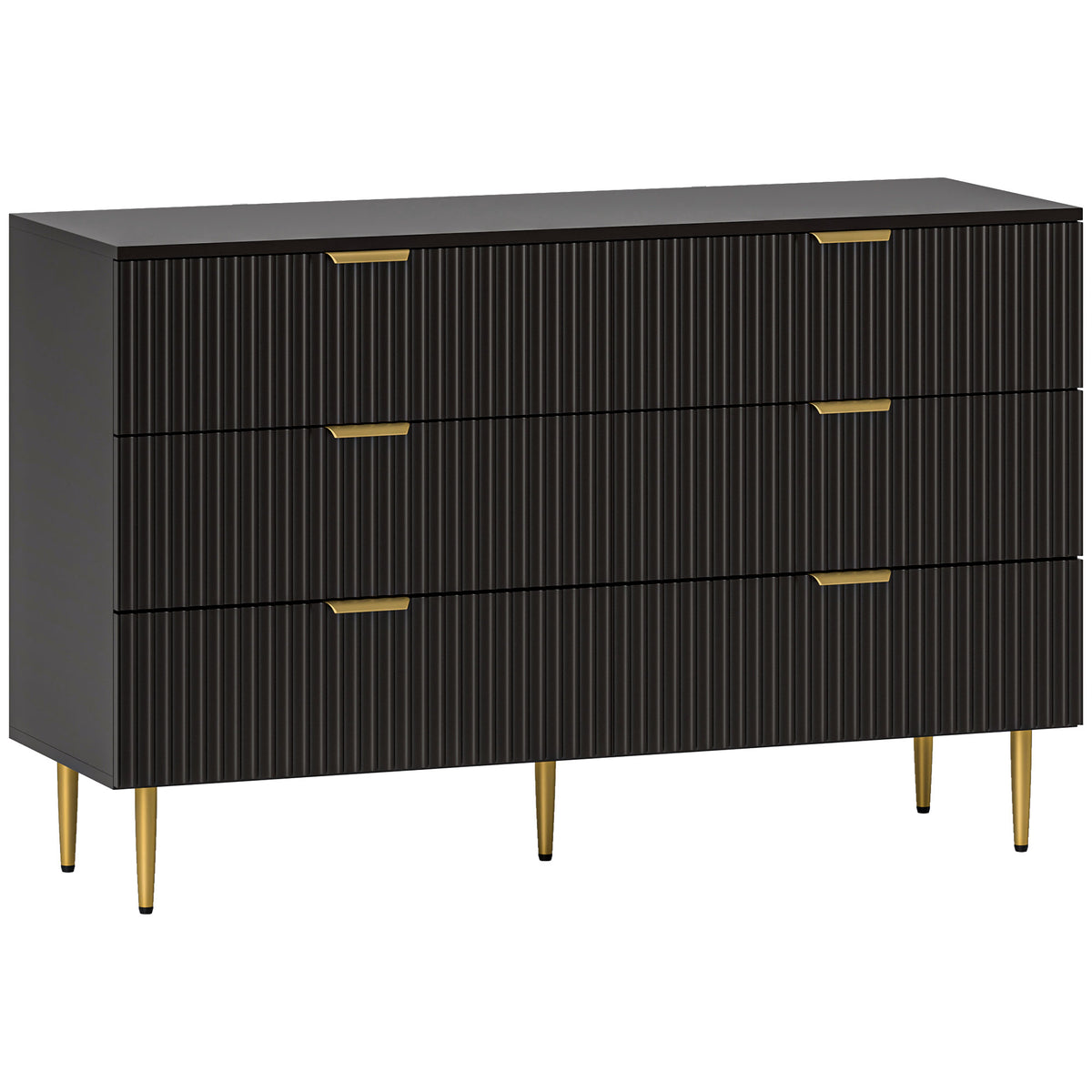 Commode 6 tiroirs commode chambre meuble de rangement moderne avec poignées et pieds dorés, 120 x 40 x 76,5 cm, noir-0