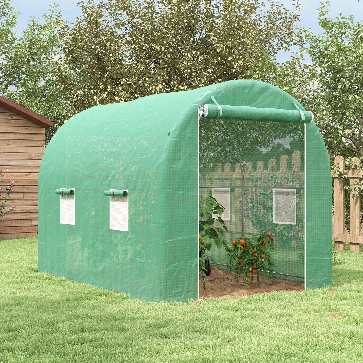 Serre de Jardin Tunnel Surface Sol 6 m² châssis Tubulaire renforcé Porte zippée 4 fenêtres enroulables Vert-1